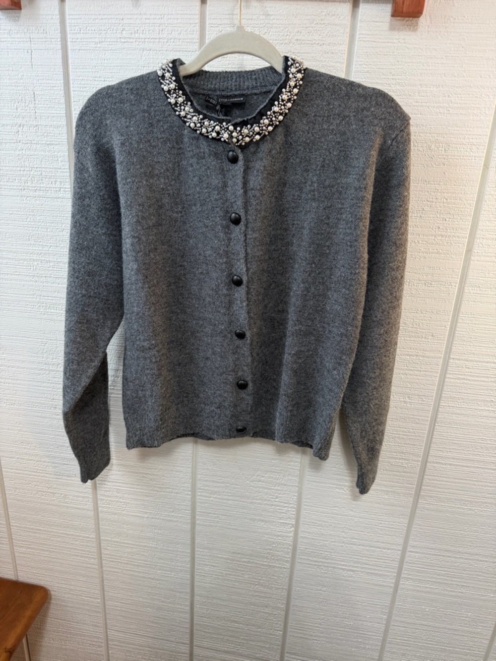 Coco + Carmen Charcoal Gray Jeweled-Collar Button Cardigan